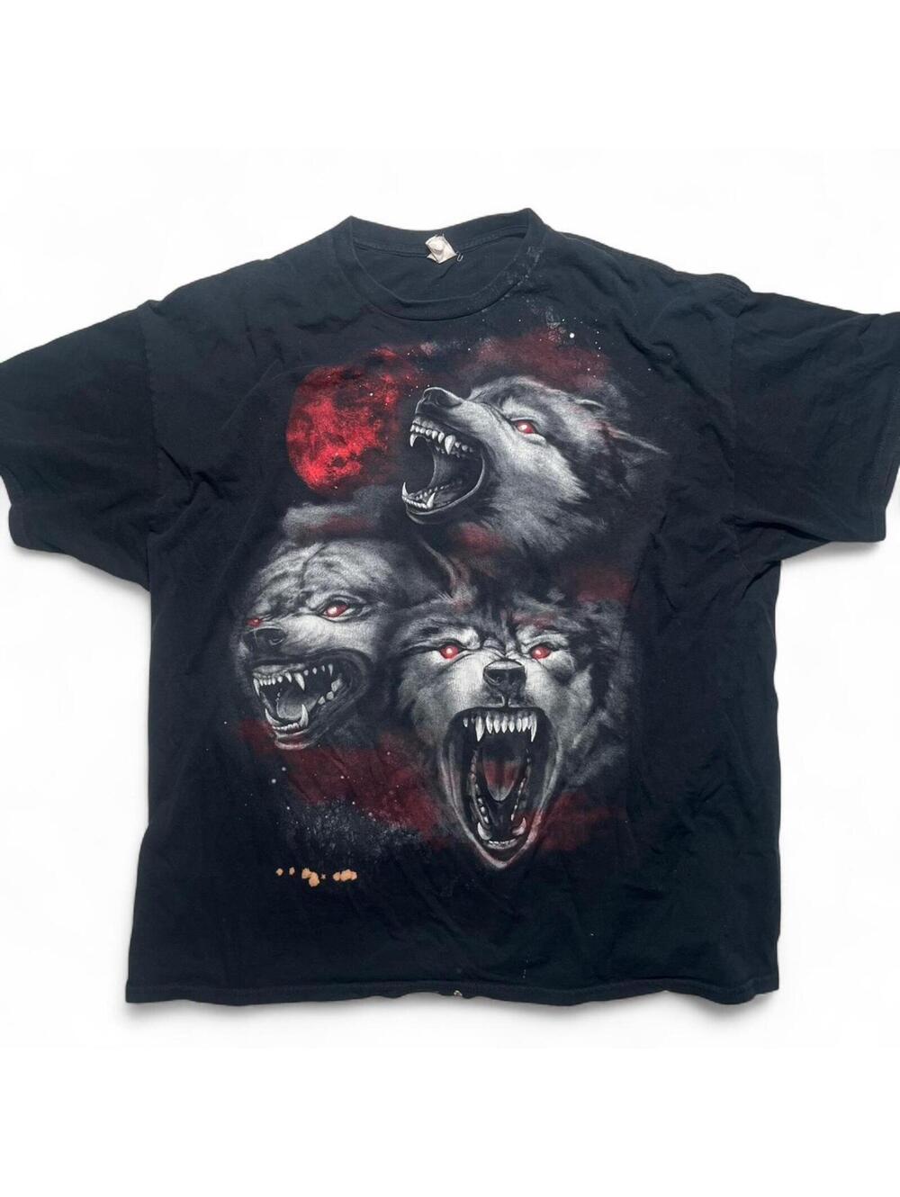 Vintage Three Wolf Moon Growling Wolves Blood Moon Graphic T-Shirt Black Mens XL